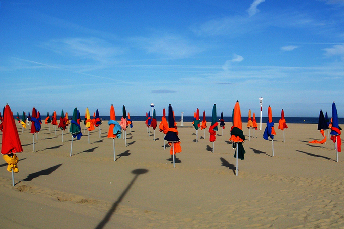 France, Normandy, Deauville Beach Parasoles