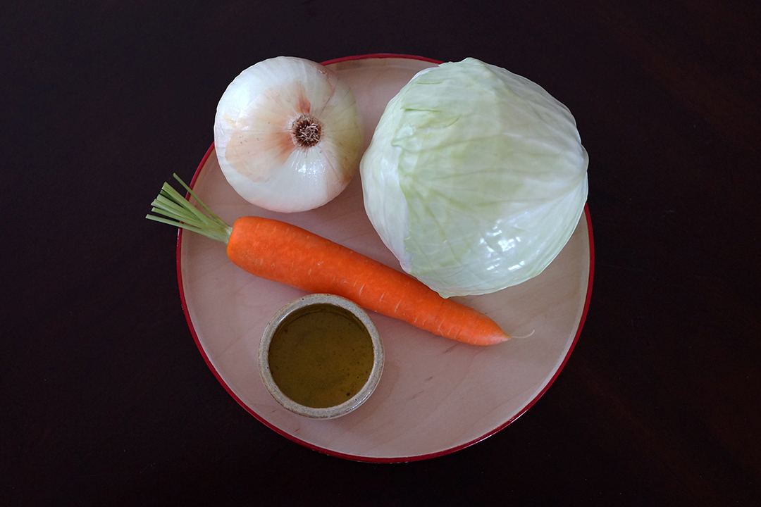 Cabbage, Onion, Carrot, Olive Oil